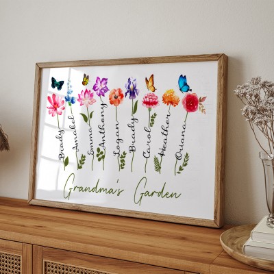 Personalised Wooden Grandma's Garden Birth Month Flower Frame Sign Customised Gifts for Grandma Mum Mother's Day Gifts