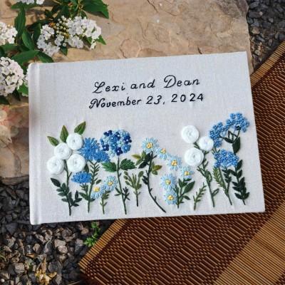 Custom Floral Hand Embroidered Wedding Guest Book Personalised Memory Book Gifts for Couple Unique Wedding Gift