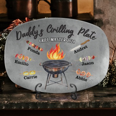 Personalised Daddy's Grilling Plate with Kids Names Custom BBQ Platter Unique Father's Day Gift Ideas