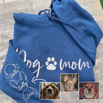 Personalised Dog Mum Pet Ears Outline Embroidered Sweatshirt Hoodie Unique Gifts for Dog Lover