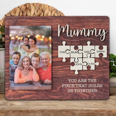 Mummy You Are the Piece That Holds Us Together Personalised Wood Puzzle Name Sign for Mum Grandma Christmas Gifts