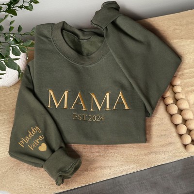 Custom Mama Embroidered Hoodie Sweatshirt With Date Unique Keepsake For Mum Mother's Day Gift Ideas
