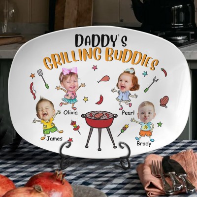 Custom Funny Daddy's Grilling Plate with Photo and Kids Name Keepsake Gifts Father's Day Gift Ideas