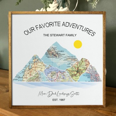 Personalised Wood Mountain Wall Art Adventure Travel Map Engagement Gift for Couples Anniversary Gift for Wife Husband