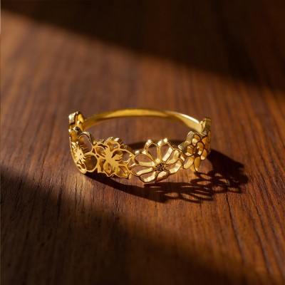 Custom Dainty Birth Flower Ring Personalised Family Ring Unique Keepsake Gift For Mum Grandma Mother's Day Present