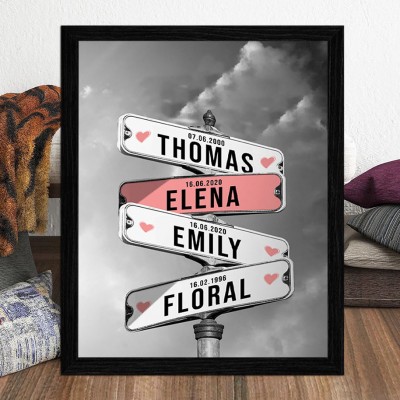 Personalised Family Names Date of Birth Vintage Street Sign Gifts for Mum Dad Birthday Gift