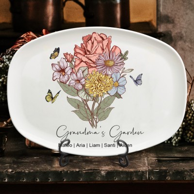 Personalised Grandma's Garden Birth Month Flower Bouquet Platter Gifts for Mum Grandma Mother's Day Gift Ideas