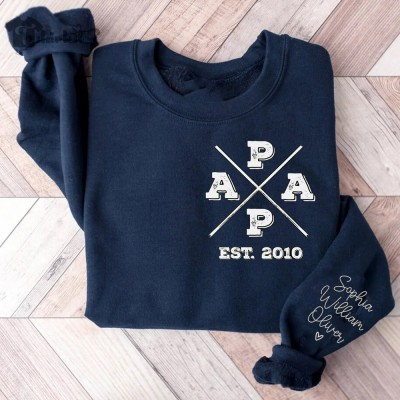 Personalised Papa Embroidered Sweatshirt Hoodie With Date Father's Day Gift Ideas