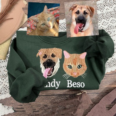 Personalised Embroidered Pet Face Sweatshirt Hoodie Unique Gifts for Pet Lover