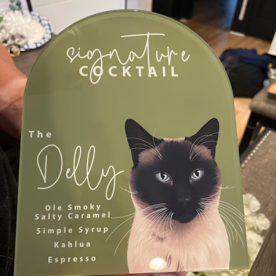 Custom Dog Cat Wedding Signature Drinks Menu Sign Acrylic Pet Portrait Wedding Bar Sign
