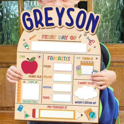 Personalised First Day of School Sign Back to School Photo Prop for Kids Unique Gifts for Boys Girls