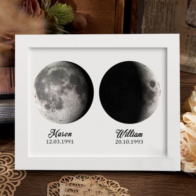 Personalised Couple Moon Phase Wooden Frame Sign Anniversary Gift Ideas Wedding Keepsake Gift  