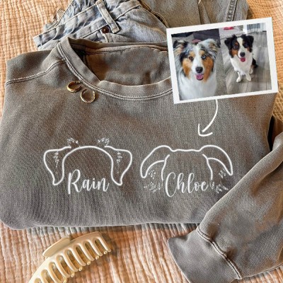 Embroidered Dog Ears Outline Sweatshirt Hoodie Personalised Gift for Pet Lover