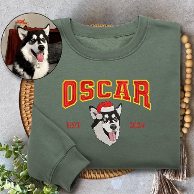 Custom Embroidered Pet Dog Christmas Sweatshirt with Dogs Face on It Gifts for Dog Owners Christmas Gift Ideas