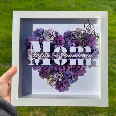 Custom Butterfly Mum Heart Shaped Flower Shadow Box With Kids Names For Mum Grandma Unique Christmas Gift Ideas