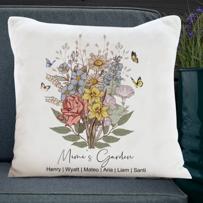Personalised Mimi's Garden Birth Flower Bouquet Pillow Thankful Gifts For Mum Grandma Mother's Day Gift Ideas