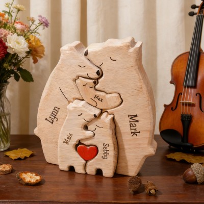 Personalised Wooden Bear Family Puzzle With Engraved Names Unique Keepsake Gift for Mum Grandma Mother's Day Gift Ideas