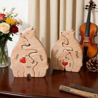 Custom Wooden Bear Family Puzzle With Kids Names Unique Birthday Gift for Mum Grandma Perfect Mother's Day Present
