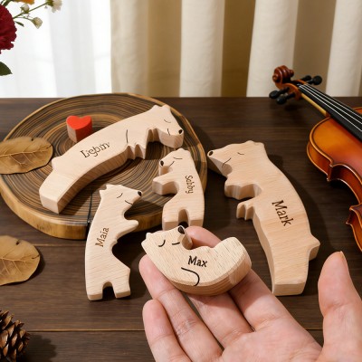 Personalised Wooden Bear Family Puzzle Sign With Kids Names Keepsake Gift for Mum Grandma Unique Mother's Day Present