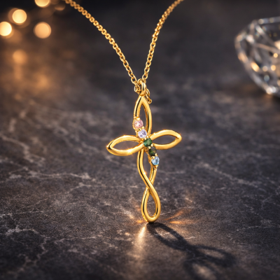 Personalised Cross Birthstone Necklace Custom Dainty Necklace Unique Family Pendant Gift For Mum Grandma Mother's Day Gift