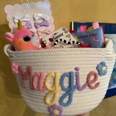 Personalised Handmade Baby Basket with Name Toys Storage Basket Baby Shower Gift Newborn Gift 