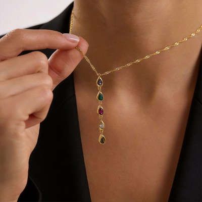 Custom Multi Teardrop Birthstone Necklace Personalised Vertical Birthstone Necklace Family Keepsake Gift for Mum Grandma Mother's Day Gift Ideas