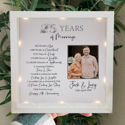 Custom 25 Years of Marriage Photo Light Up Lamp Frame Christmas Gift Anniversary Gift For Wife Husband