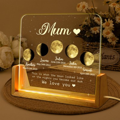 Personalised Mum Moon Phase Print Night Light With Kids Names Custom Lunar By Date Gifts For Mum Mother’s Day Gift Unique New Mum Pregnancy Gift