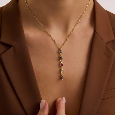 Custom Birthstone Multi Teardrop Necklace - Unique Family Jewelry Gift for Mum, Grandma, Ideal for Mother's Day and Birthdays