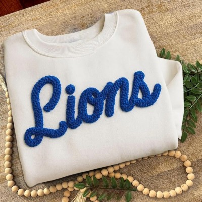 Custom Chenille Embroidered Team Sport Sweatshirt with Game Day Fuzzy Letter Unique Gift for Game Day