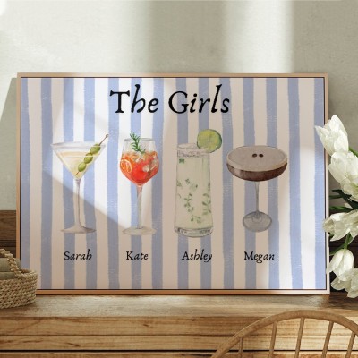 Personalised Roommates Drinks Art Print Frame with Names College Apartment Dorm Art Unique Gifts for Friends