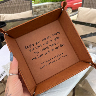 Empty Your Pockets Daddy Personalised Engraved Leather Valet Tray for Dad New Dad Gift Christmas Gifts for Him