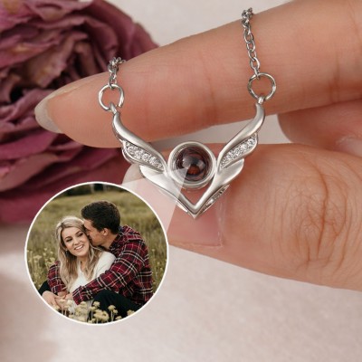 Personalised Angel Wings Love Memory Projection Pendant Necklace Meaningful Gift For Lover Anniversary Gifts