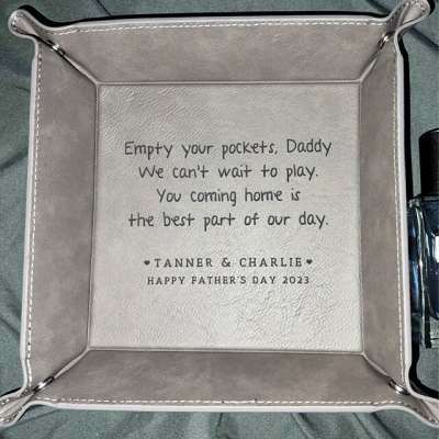 Empty Your Pockets Daddy Personalised Engraved Leather Valet Tray for Dad Birthday Gift for Him Christmas Gifts