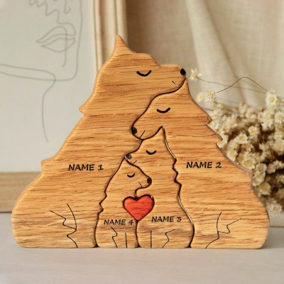 Personalised Wooden Wolf Family Names Puzzle Keepsake