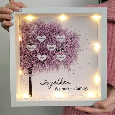 Personalised Cherry Family Tree Light Up Shadow Box