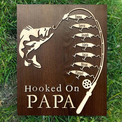 Personalised Hooked on Papa Wooden Sign Father's Day Gift