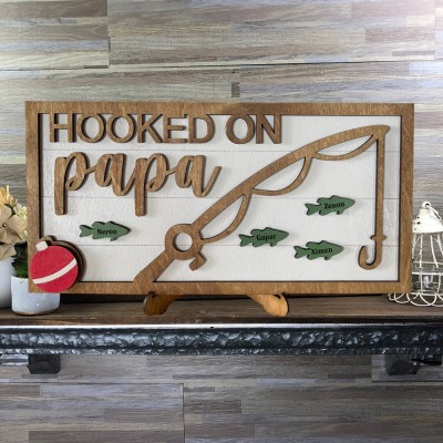 Custom Hooked On Papa Wooden Frame Sign Unique Keepsake Father's Day Gift Ideas