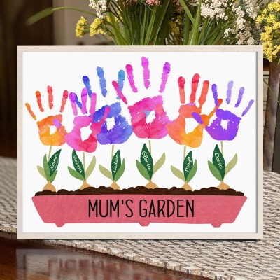 Custom Mum's Garden DIY Handprint Famliy Frame Sign Mother's Day Gifts