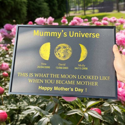 Custom Mummy's Universe Moon Phase Print Frame With Kids Names Unique Mother's Day Gifts