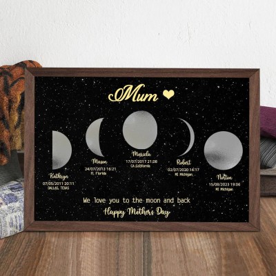 Personalised Mum Moon Phase Print Wood Frame Family Gift For Mum Mother's Day Gift Ideas