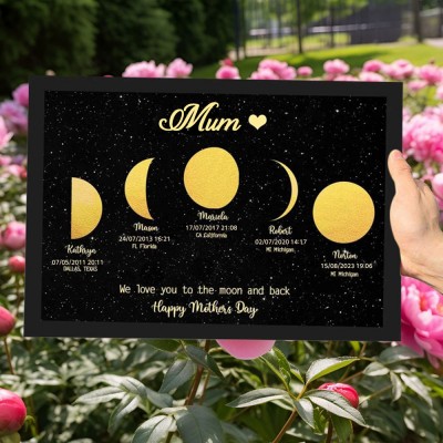 Custom Mum Moon Phase Print Family Wood Frame With Date Birthday Gifts Mother's Day Gift Ideas