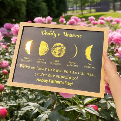 Personalised Daddy's Universe Moon Phase Wooden Frame Family Keepsake Gifts Father's Day Gift Ideas