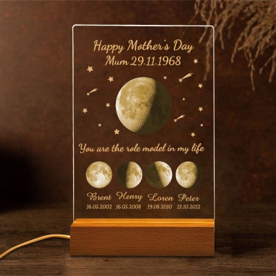 Personalised Mum Moon Phase Night Light By Date with Kids Names Gift Ideas for Mum Mother's Day Gift
