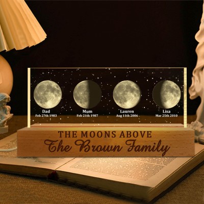 Custom Family Moon Phase Night Light By Date with Kids Names for Mum Grandma Family Keepsake Gifts Mother's Day Gift