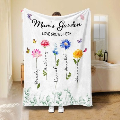 Personalised Mum's Garden Birth Flower Blanket with Names