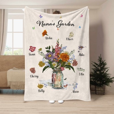 Personalised Nana's Garden Birth Flower Blanket with Names