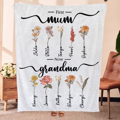 Personalised Birth Month Flower Print Art Blanket for Her