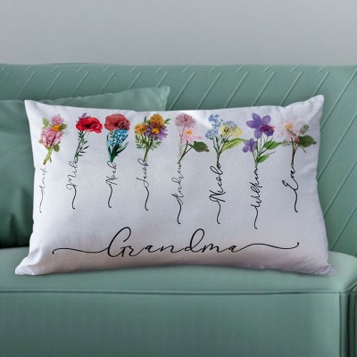 Personalised Birth Flower Pillow with Grandma Nickname