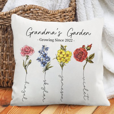 Personalised Birth Flower Pillow Mothers Day Gifts